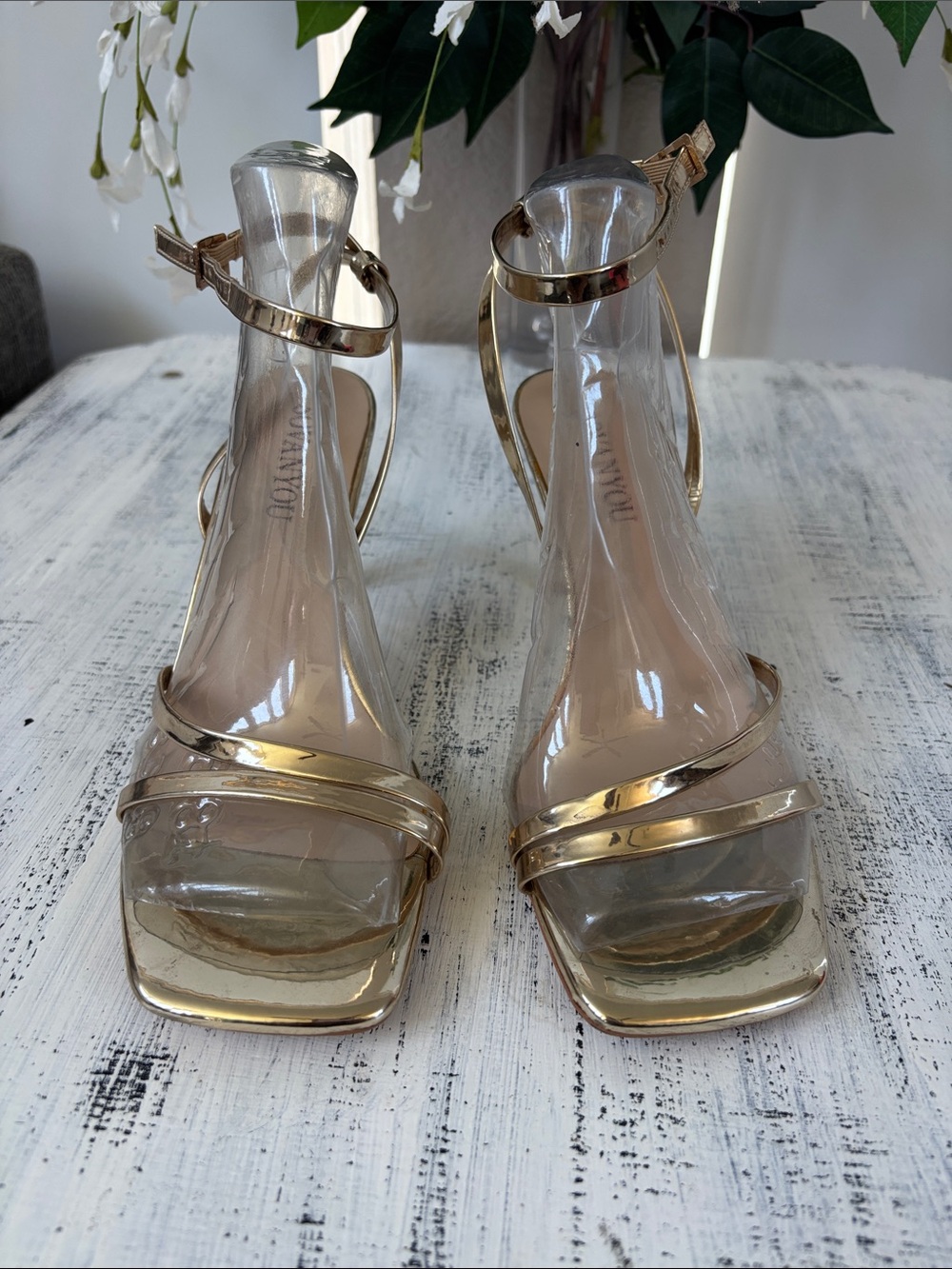 Clear Strap Gold Women's Dress Sandals
